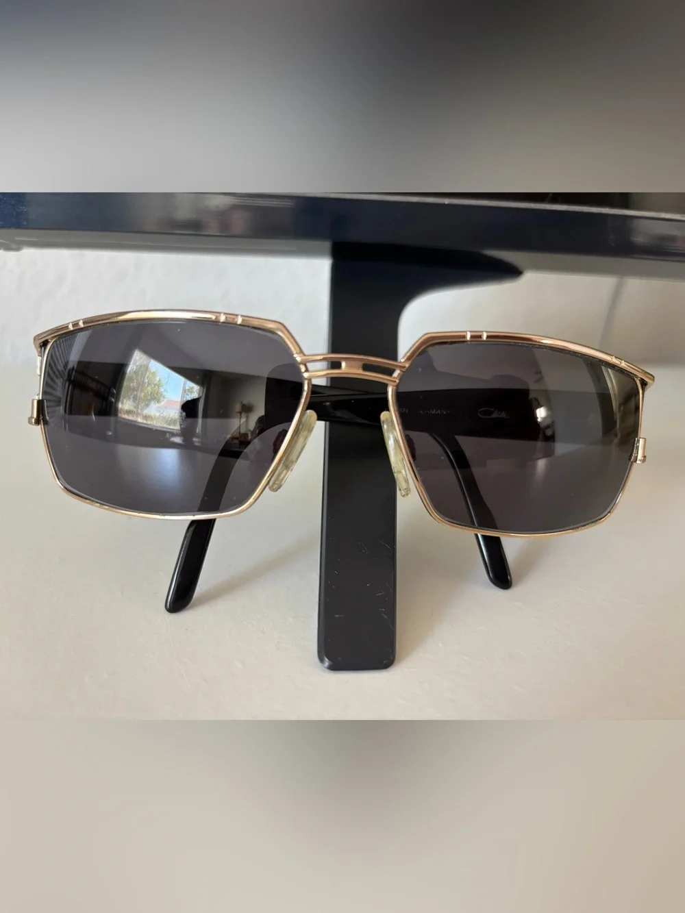 VINTAGE CAZAL Germany Mod 924 Col 302 Black Gold Rectangle Sunglasses  EUC